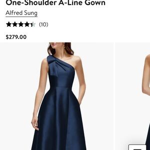ALFRED SUNG Navy One-Shoulder Gown New With Tags